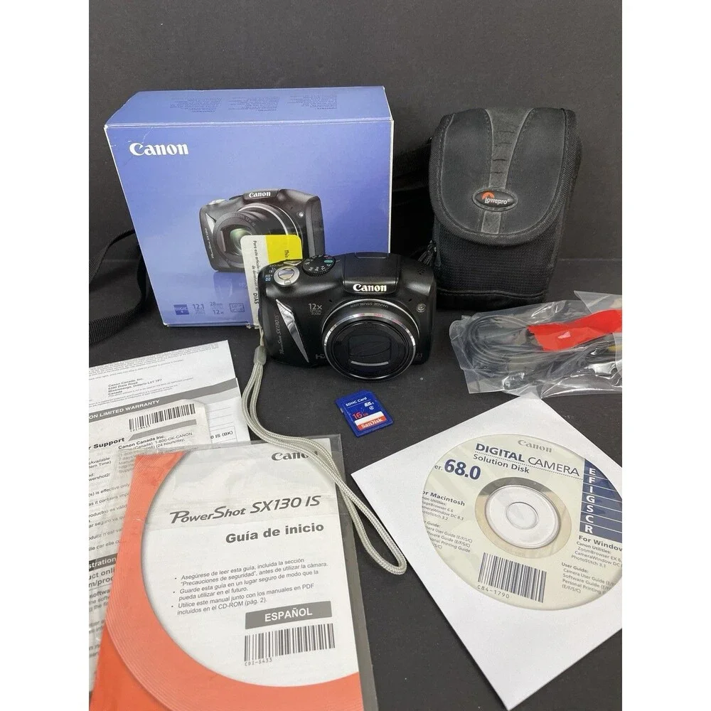 Canon PowerShot SX130 IS 12.1 MP Digital Camera 12x Optical Zoom w/ Case *Tested